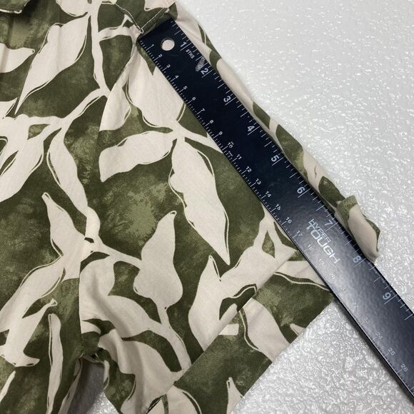 ZARA Shirt Dress Womens XL Green Cream Leaf Print Button Front Belted Midi - Picture 10 of 16
